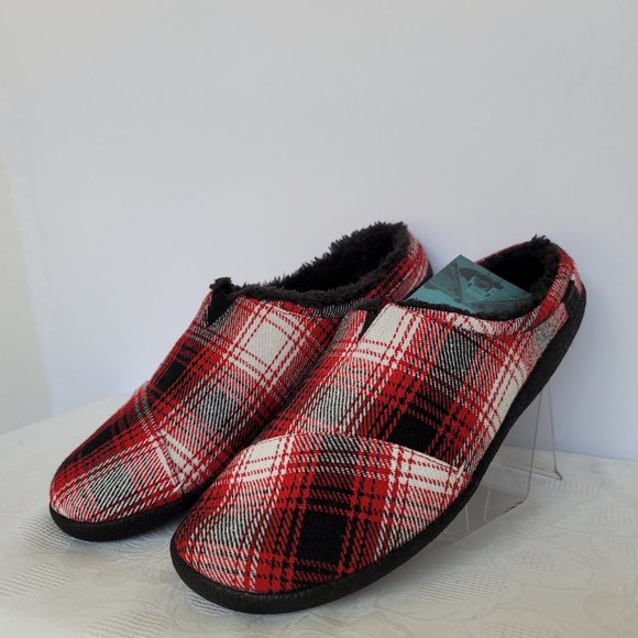 TOMS Mens Berkeley Faux Fur Lined Slip-On Slippers-Red Plaid- Men's Size 12 - Picture 7 of 15